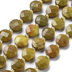 Зеленый Опал Естественный зеленый опал бисер нитей, граненые, плоско-круглые, с бисером, 10x5 мм, отверстие : 0.5 мм, около 32 шт / нитка, 15.47'' (39.3 см)