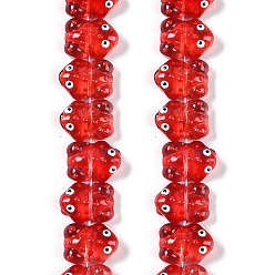 Красный Нити прозрачных бусин из стеклянной эмали, бусины ручной работы, лягушка, красные, 15x11x6.5 мм, отверстие : 1 мм, около 29~31 шт / нитка, 12.40~13.19'' (31.5~33.5 см)