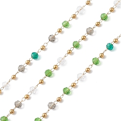 Темный Голубой Ручной цепи стекло бисером, граненые, несварные, с 304 цепями из нержавеющей стали, золотые, круглые, темные голубые, 2~3x2~2.5 мм