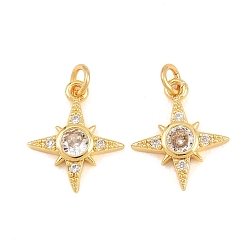 Настоящее золото 18K Латунные микро проложить кубического циркония прелести, звезды прелести, без свинца и без кадмия, стойки покрытие, долговечный, реальный 18 k позолоченный, 14.5x12x3 мм, Перейти кольцо: 4x0.8 мм, внутренний диаметр: 2.5 мм