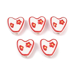 Цветок Фарфоровые бусины ручной работы, сердце, яркие глазированный фарфор, цветок, 14~15x14~15x7~8 мм, отверстие : 3 мм