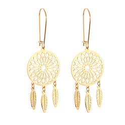 Плоский Круглый Серьги из 304 нержавеющей стали, золотые, плоско-круглые, 68x23 мм