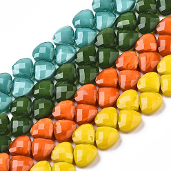 Gemischte Farbe Opake Volltonglasperlenstränge, oben gebohrte Perlen, facettiert, Träne, Gemischte Farbe, 12x13x11 mm, Bohrung: 1 mm, ca. 50 Stk. / Strang, 15~15.19 Zoll (38.1~38.6 cm)