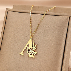 Letter A 304 ожерелья с подвесками в виде цветка из нержавеющей стали, золотые, буква a, 15.75 дюйм (40 см)