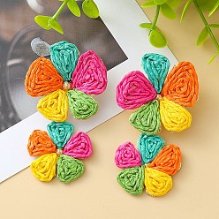 Разноцветный Серьги-гвоздики с цветочной латунной фурнитурой из рафии, золотые, красочный, 64 мм