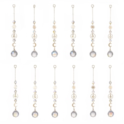 Золотой Стеклянные teradrop подвесные ловцы солнца, латунь 12 созвездия подвесные украшения, золотые, 240~250 мм, 12 шт / комплект