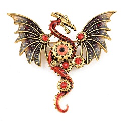 (123L) Белый крем непрозрачный блеск Дракон со злым глазом, сплав со стразами и пластиковыми булавками для рюкзака, античное золото , огнеупорный кирпич, 56x61 мм