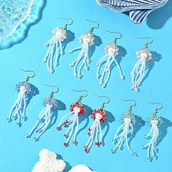 (52) Непрозрачная лаванда 304 серьги-подвески в форме медузы из стеклянных бусин из нержавеющей стали, со стеклянным жемчугом, золотые, разноцветные, 82x19 мм