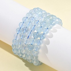 Аквамарин Браслеты из натуральных круглых бусин аквамарина для мужчин и женщин, большой аа, внутренний диаметр: 2-1/8 дюйм (5.5 см), бусина : 8~9 mm