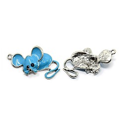 Deep Sky Blue Mouse Antique Silver Tone Alloy Enamel Pendants, Deep Sky Blue, 29x45x6mm, Hole: 2mm