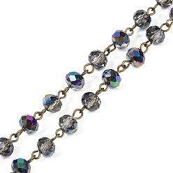 Светло-зеленый Ручной работы гальванические стеклянные граненые бусины в виде цепочек для изготовления браслетов, с античным бронзовым латунным штифтом, несварные, окрашенные, светло-зеленый, 39.4 дюйм, около 80 шт / нитка