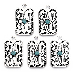 Античное Серебро Синтетические бирюзовые подвески, со сплавочной фурнитурой, прямоугольник амулеты, античное серебро, 40.5x23.5x5 мм, отверстие : 3.8 мм