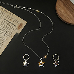 Платина Наборы подвесок из сплава в форме звезды: колье и серьги-кольца, платина, колье: 19.29 дюйм (49 см)