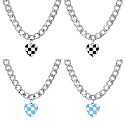 (52) Непрозрачная лаванда 4 шт. 2 цвета сплава эмаль клетчатое сердце кулон железные ожерелья, платина, разноцветные, 18.31 дюйм (46.5 см), 2 шт / цвет
