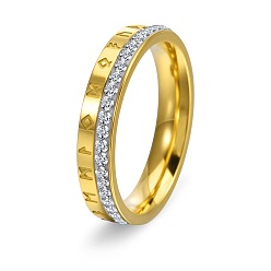 Золотой 304 из нержавеющей стали микро проложить кубических палец кольца циркония, руна, золотые, размер США 7 (17.3 мм)