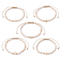 Белый Навахо Браслеты из плетеных бусин из стекла и латуни, регулируемые женские браслеты из нейлоновой нити, звезда/луна/крест/корона/сердце, навахо белый, внутренний диаметр: 1-3/4~3-1/4 дюйм (4.6~8.1 см)