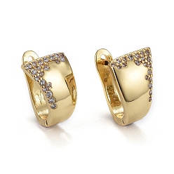 Настоящее золото 18K Левая и правая латунные серьги-кольца с микропаве из прозрачных кубических цирконий, долговечный, реальный 18 k позолоченный, 16x13x10.5 мм, штифты : 0.9 мм