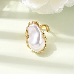 Золотой Латунные кольца-манжеты из АБС-пластика с имитацией жемчуга для женщин, стойки покрытие, без кадмия и без свинца, долговечный, золотые, 25 мм, внутренний диаметр: 17 мм