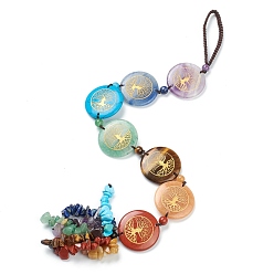 Смешанные камни Плоская круглая чакра висящий орнамент, Рэйки упал драгоценный камень орнамент окна, с нейлоновым шнуром, 380 мм