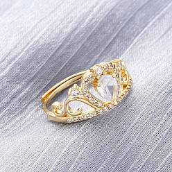 Настоящее золото 18K Латунные кольца-манжеты с микропаве и прозрачным цирконием для женщин, корона, стойки покрытие, без кадмия и без свинца, прочное покрытие, реальный 18 k позолоченный, 11.5 мм, внутренний диаметр: 18.7 мм