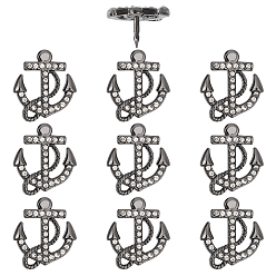 Черный Цвет Металла 10 шт. Застежки для значков с якорем и крестом из сплава со стразами для рюкзака и одежды, металлический черный , 15.5x13.5 мм