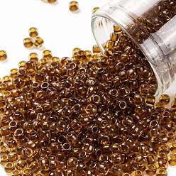 (2152) Transparent Dark Golden Amber Круглые бусины toho, японский бисер, (2152) прозрачный темно-золотистый янтарь, 8/0, 3 мм, отверстие : 1 мм, Около 1111 шт / 50 г