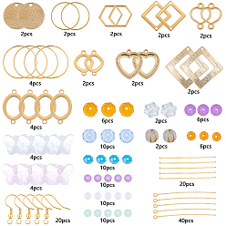 Golden DIY Geometric Earring Making Kits, include Glass Beads, Brass Earring Hooks & Pendant & Link Round,  Alloy & Stainless Steel Links connectors, White Jade Round Beads, Golden, 184pcs/box