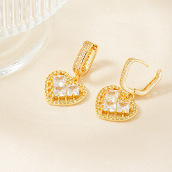 Золотой Элегантные полые серьги-кольца в форме сердца из латуни с прозрачным кубическим цирконием, золотые, 31x18 мм