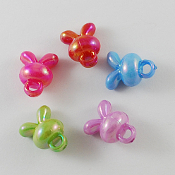 Mixed Color Opaque AB Color Acrylic Cartoon Rabbit Head Charms, Bunny Pendants, Mixed Color, 17x13x10mm, Hole: 3mm, about 680pcs/500g