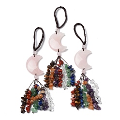 Розовый Кварц Луна натуральный розовый кварц кулон украшения, нейлоновый шнур и подвесные украшения с кисточками из драгоценных камней, 150~155 мм