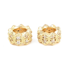 Настоящее золото 18K Бусины из прозрачного кубического циркония в форме цветка, латунь., бусины с большим отверстием, без кадмия и без свинца, стойки покрытие, долговечный, реальный 18 k позолоченный, 8x4.5 мм, отверстие : 4.5 мм