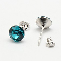 229_Zircón azul Aretes de cristal austriaco, con 925 pendientes de plata de ley, 229 _blue circón, 16x7 mm, pin: 0.8 mm