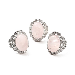 Rose Quartz Natural Rose Quartz Adjustable Rings, Platinum Tone Oval Brass Rings for Women, Cadmium Free & Lead Free, US Size 7 3/4(17.9mm), 3.5~5mm