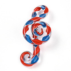 Красный Большие подвески, лэмпворк, ручная работа , музыкальная нота, красные, 65~68x28~30x14~16 мм, отверстие : 5~8x10~14 мм