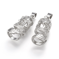 Platinum Alloy Pendant Bails, Column with Dragon, Platinum, 31x12.5x11.5mm, Hole: 3.5x7mm, 9mm inner diameter