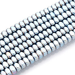 со Синим Покрытием Гальванические нити из синтетических немагнитных гематитовых бусин, вакуумное покрытие pvd, квадратный, с покрытием синим, 3x3x1.7~2 мм, отверстие : 1 мм, около 202~206 шт / нитка, 15.75~16.14'' (40~41 см)