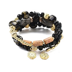 Черный Богемный браслет ручной работы из разноцветных камней и бусин, акриловый, чёрные, внутренний диаметр: 1-7/8 дюйм (4.8 см)