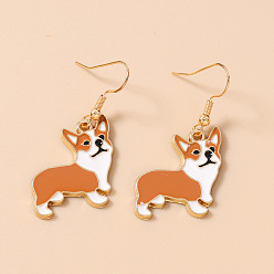 Chocolate Alloy Enamel Dangle Earrings for Women, Dog, Chocolate, 30x40mm