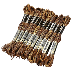 Saddle Brown 10 Skeins 6-Ply Polyester Embroidery Floss, Cross Stitch Threads, Segment Dyed, Saddle Brown, 0.5mm, about 8.75 Yards(8m)/skein