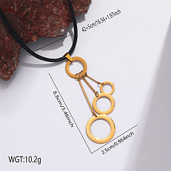 Golden 304 Stainless Steel Multiple Ring Pendant Necklaces for Women, Black, Golden, 16.54 inch(42cm), pendant: 88x25mm