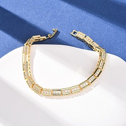 Настоящее золото 18K Прямоугольные латунные браслеты-цепочки с микропаве из прозрачных кубических цирконий для женщин, долгоиграющий, гальваническое покрытие стеллажа, без свинца и без кадмия, реальный 18 k позолоченный, 7.20 дюйм (18.3 см)