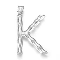 Letter K Устойчивые к потускнению 304 подвески из нержавеющей стали, бамбуковая буква, цвет нержавеющей стали, letter.k, 47.5x28x5 мм, отверстие : 5x8 мм