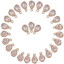 Light Gold Drop Alloy Charms, with Cubic Zirconia, Light Gold, 13x8x6mm, Hole: 1mm