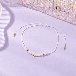 Лунный Камень Плетеные браслеты из бисера из натурального круглого лунного камня для женщин, с регулируемой плетеной нейлоновой нитью и стеклянными бусинами, граненые, внутренний диаметр: 3 дюйм (7.6 см)