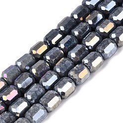 Gray Anti-Tarnish Electroplate Glass Beads Strands, Column, Imitation Gemstone, Dyed, Faceted, Gray, 8.5~9x7.5~8.5mm, Hole: 1~1.2mm, about 39~40pcs/strand, 13.78~14.17 inch(35~36cm)