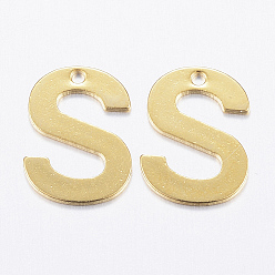Letter S 304 прелести нержавеющей стали, letter.s, реальный 18 k позолоченный, 11x8.5x0.8 мм, отверстие : 1 мм