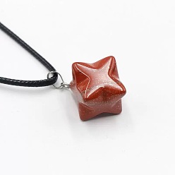 Красный Камень Подвески-шестигранники в виде гексаграммы из натурального красного яшмы с черными шнурками., 15.75 дюйм (40 см)