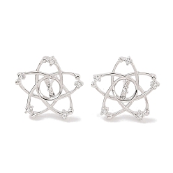 Платинированный 925 Серьги из стерлингового серебра с микропаве и фианитами, за половину пробурено бисера, цветок, Реальная платина, 16x16 мм, штифты : 0.8x11 мм