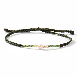 Темно-оливково-зеленый Браслеты из бисера и стеклянных бусин в стиле бохо, плетеные браслеты из волоконного шнура для женщин, с имитацией жемчуга, темно-оливковый зеленый