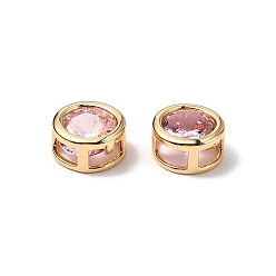 Бледно-Розовый Латунные микро проложить кубического циркония бусы, без кадмия, без никеля и без свинца, плоско-круглые, реальный 18 k позолоченный, розовый жемчуг, 9.5x5 мм, отверстие : 2.5x5 мм